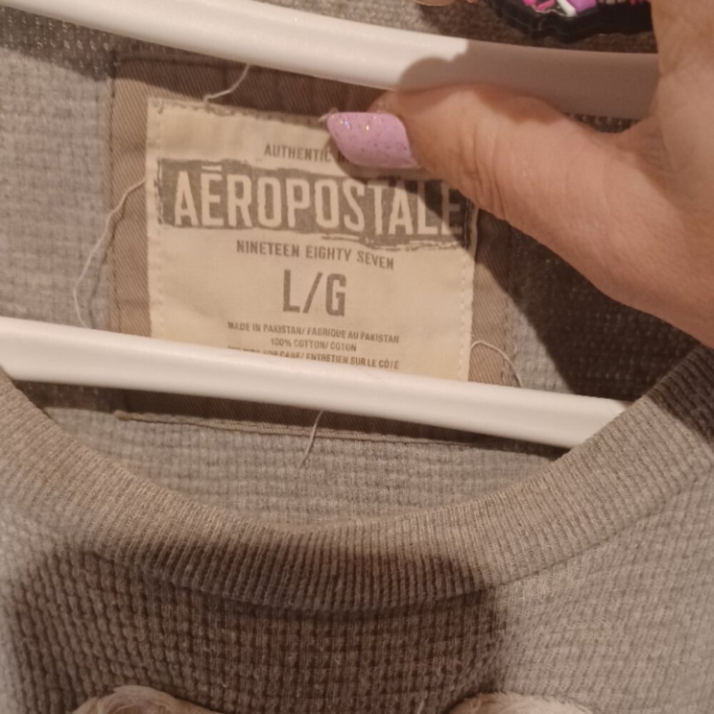 Aeropostake Logo 1987 NY Athletics Grey Thermal Crew Neck Long Sleeve Top L - Picture 3 of 4
